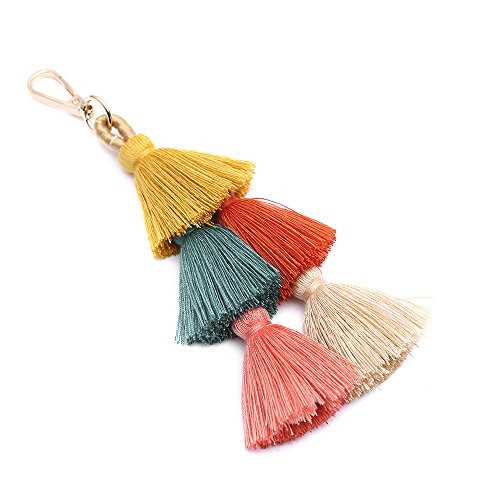 QTMY Pom Pom Tassel Bag Pendant Charm Boho Keyring Keychain for Women Purse Handbag Decor (1)