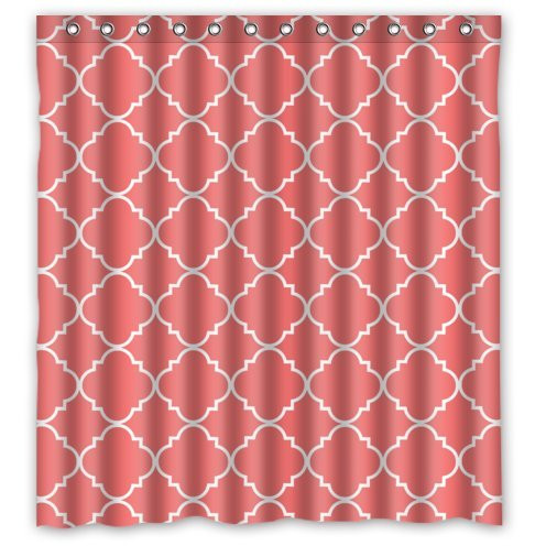 KXMDXA Coral Quatrefoil Pattern Waterproof Polyester Bath Shower Curtain Size 66x72 Inch