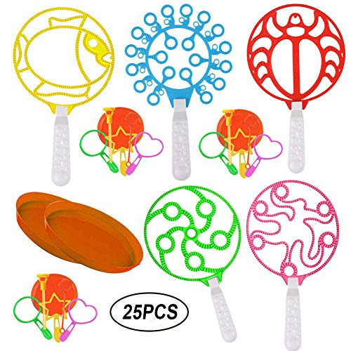 25 PCS Bubble Wands Set, Giant Bubble Wands Bulk Large Bubble Sticks Making Wand Dipping Dish Assortment Colorful Bubble Wands Toys for Kids Toddlers