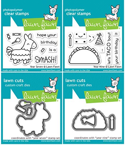 Lawn Fawn Mini Birthday Sets - Year Nine Taco & Year Seven Pinata - Stamps and Dies - 4 Items