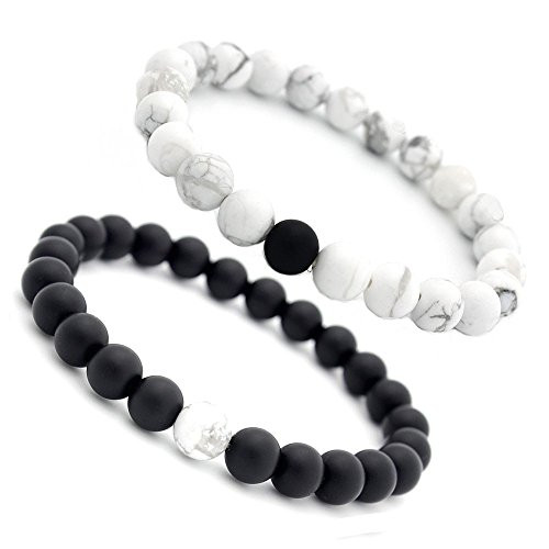 Cutedoumiao Distance Bracelet Black Matte Agate & White Howlite Energy Stone Beads Bracelet Set Couple Jewelry Cutedoumiao Distance Bracelet Black Matte Agate & White Howlite Energy Stone Beads Bracelet Set Couple Jewelry