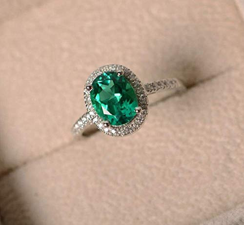 MAIHAO Fashion Jewelry 925 Silver Oval Emerald Peridot Ring Women Wedding Engagement Size 6-10 (US Cold 7)