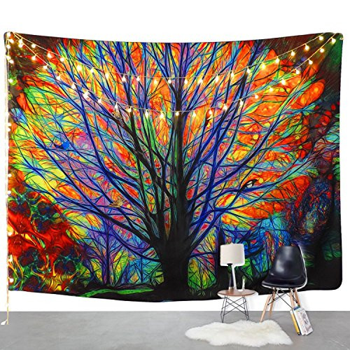BLEUM CADE Colorful Tree Tapestry Wall Hanging Psychedelic Forest Birds Wall Tapestry Bohemian Mandala Hippie Tapestry Bedroom Living Room Dorm (The Tree, 70.8"X92.5") BLEUM CADE Colorful Tree Tapestry Wall Hanging Psychedelic Forest Birds Wall Tapestry Bohemian Mandala Hippie Tapestry Bedroom Living Room Dorm (The Tree, 70.8"X92.5")
