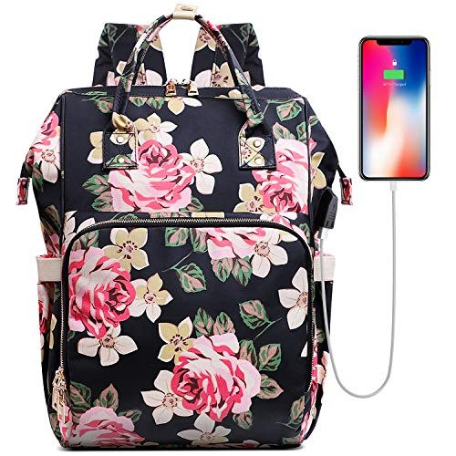 Laptop Backpack, Stylish 15.6 Inch Business Travel Laptop Backpack with USB Charging Port, Water Resistant College Daypack School Computer Backpack for Women Girls(Flower Pattern)