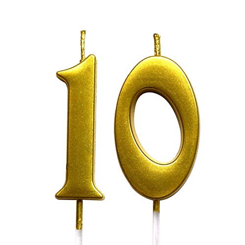 MAGJUCHE Gold 10th Birthday Numeral Candle, Number 10 Cake Topper Candles Party Decoration for Girl Or Boy