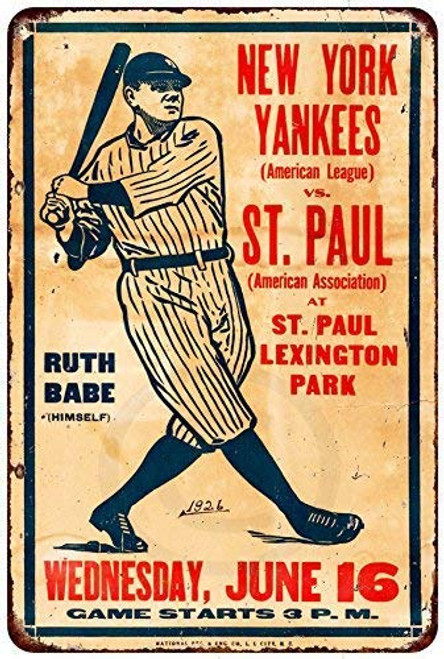 Joeaney New Tin Sign Aluminum Retro 1926 Ny Yankees and Babe Ruth Vs. St. Paul Metal Sign 8 X 12 Inch Joeaney New Tin Sign Aluminum Retro 1926 Ny Yankees and Babe Ruth Vs. St. Paul Metal Sign 8 X 12 Inch