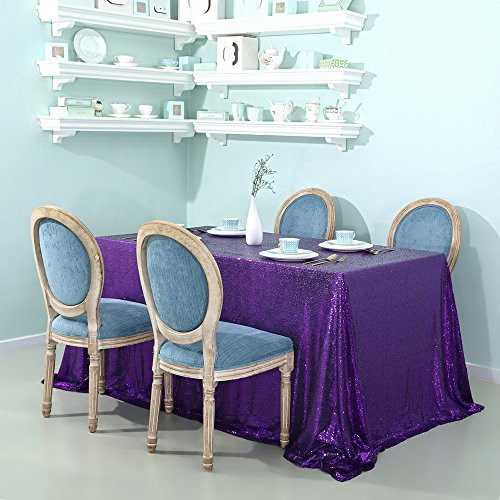 Zdada Purple Sparkly Table Cover 90X132Inch Sequin Wedding Rectangular Tablecloth