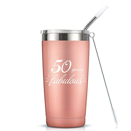 50 Years Fabulous I 50th Birthday Gifts For Women I 20 Oz Vacuum Insulated Stainless Steel Mug Tumbler with Lid, Funny Turning 50 Gift Idea for Women Her Wife Mom Grandma Sister BFF Friend