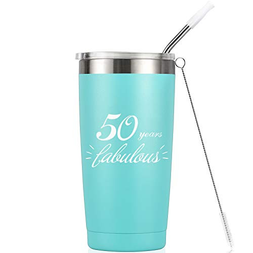 50 Years Fabulous - 50th Birthday Gifts For Women - 20 Oz Insulated Stainless Steel Tumbler with Lid, Funny Turning 50 Gift Idea for Women Her Wife Mom Grandma Sister Aunt BFF Friend Bestie