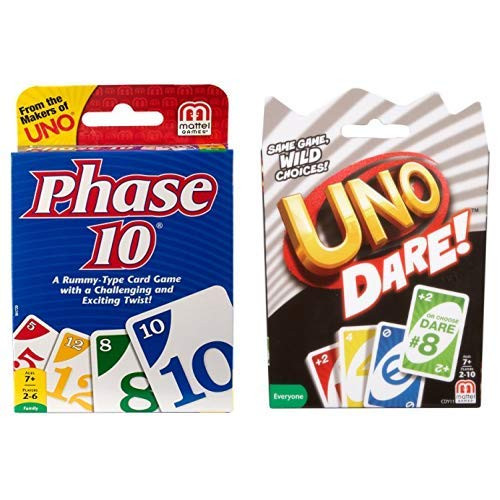 Phase 10 Card Game AND Mattel Games UNO Dare Card Game