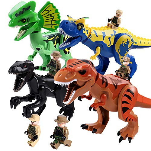 Alpacasso 4 PCS Large Size Dinosaur Building Block Toys, Jurassic World Dinosaur Toys for Boys, Including T Rex, Velociraptor, Dilophosaurus, Carnotaurus