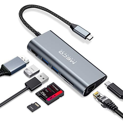 USB C Hub, MECO 7 in 1 Type C Adapter with?4K HDMI, 100W Power Delivery & Data USB-C Port, Ethernet Port, 2 USB 3.0 Ports, SD/TF Card Reader? for MacBook Pro/Air Chromebook and More Type-C Devices