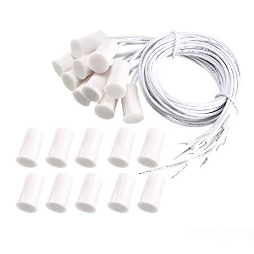 HLin 10pcs RC-33 NC Recessed Wired Security Window Door Contact Sensor Alarm Magnetic Reed Switch White