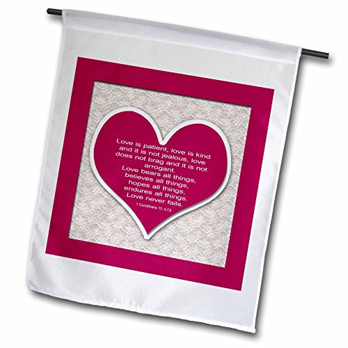 3dRose Red Heart & Bible Verse On Love On A Lace Background. - Garden Flag, 12 by 18"
