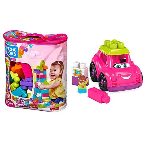 Mega Bloks Big Building Bag, Pink, 80 Piece AND Mega Bloks Mega Blocks Pink Convertible