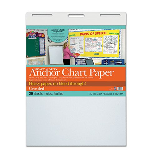 Pacon PAC3370 Heavy Duty Anchor Chart Paper, Unruled, 27" Width, 34" Length, 25 Sheets