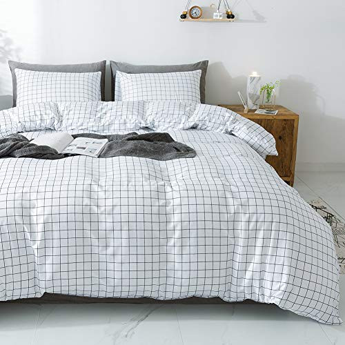 Miffrovn White Mini Plaid Duvet Cover Set, 3 Pieces (2 Pillowcases, 1 Duvet Cover) Queen (90x90) Zipper Ties Grid Bedding Set, Easy Care Microfiber Duvet Cover for Men Women (No Comforter) Miffrovn White Mini Plaid Duvet Cover Set, 3 Pieces (2 Pillowcases, 1 Duvet Cover) Queen (90x90) Zipper Ties Grid Bedding Set, Easy Care Microfiber Duvet Cover for Men Women (No Comforter)