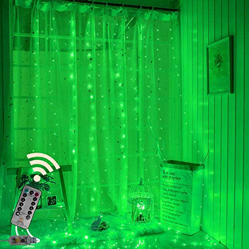 TEALP Curtain Lights, USB Powered Fairy Lights String, 8 Modes Twinkle Lights for Parties, Bedroom Wedding,Valentines' Day Wall Decorations (200 LEDs,9.8x6.6Ft, Green)