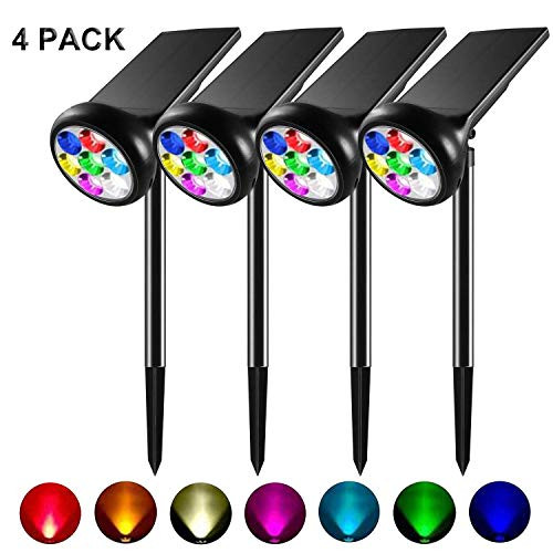 TEALP Solar Lights Outdoor, Waterproof 7 LED Solar Landscape Light,2 Model Adjustable Solar Garden Spotlights with Auto On/Off for Yard, Pathway, Walkway, Driveway, Pool, Patio (Multi Color, 4 Pack)