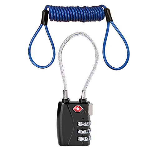 TSA Luggage Lock + 5 Ft Cable - 3 Digit Combination Steel Padlocks - Approved Travel Lock for Suitcases & Baggage TSA Luggage Lock + 5 Ft Cable - 3 Digit Combination Steel Padlocks - Approved Travel Lock for Suitcases & Baggage