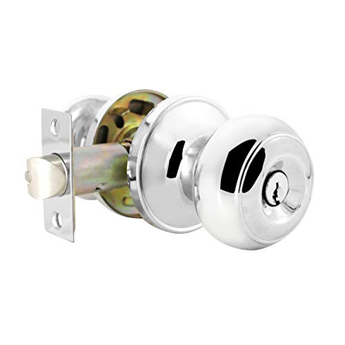 Probrico Polished Chrome Keyed Entry Door Knob, Interior Exterior Entry Door Locks, Entrance Lockset[Lock with Three Keys]