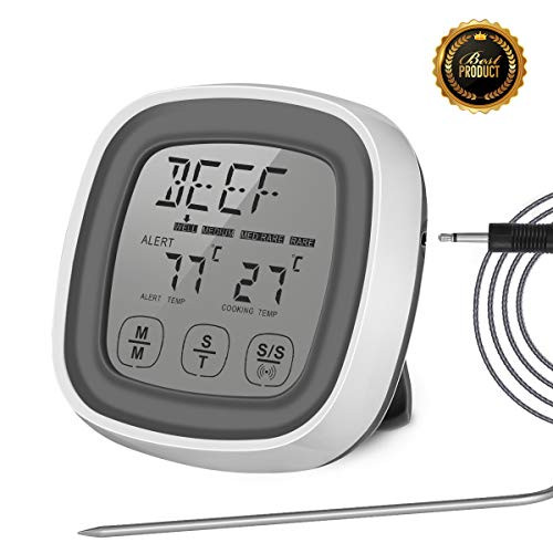 Meat Thermometer,MOICO LCD digital meat thermometer for Grilling,cooking thermometer with Stainless Steel Probes - Clock Timer and Alarm detection,suitable BBQ Oven Kitchen