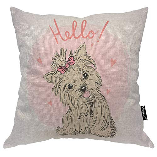 Moslion Dog Decorative Pillow Case Cute Animal Puppy Girl Love Heart Bow Tie Throw Pillow Cover Square Accent Cotton Linen Home 18x18 Inch Brown Pink Moslion Dog Decorative Pillow Case Cute Animal Puppy Girl Love Heart Bow Tie Throw Pillow Cover Square Accent Cotton Linen Home 18x18 Inch Brown Pink
