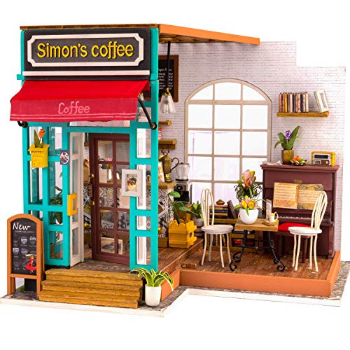 Rolife Miniature Dollhouse DIY Wooden Dollhouse Kit Birthday Gift for Girls Women (Simons Coffee)