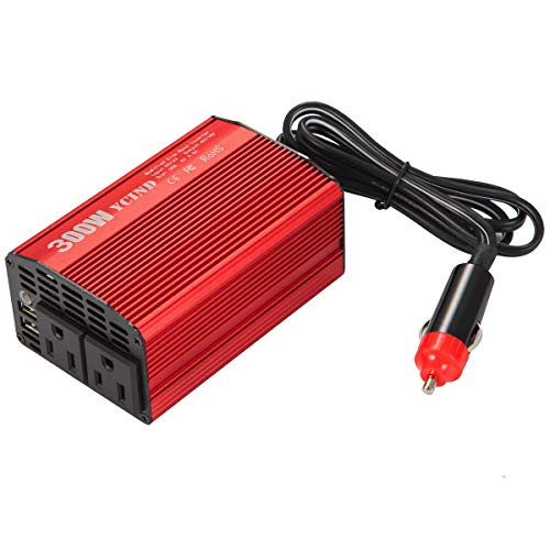 YCIND 300W Modified Sine Wave Inverter DC12V to 110vAC 2 US Outlets 4.8A Dual USB Car Inverter Adapter Charger