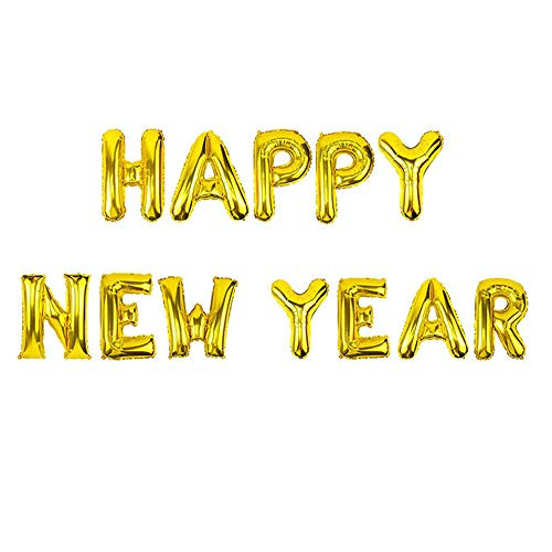 MAGQOO 16 Happy New Year Foil Ballloons New Year Party Supplies Home Decorations (Golden)