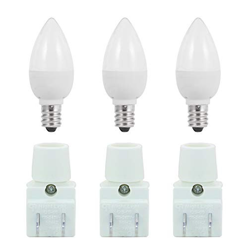 Night Light Kit, C7 LED Bulb 1W Mini Night Light Bulb Equivalent to 10 Watt Incandescent Bulbs, 120V White 6000K E12 Candelabra Base LED Bulb, On/Off Switch Style with Plugs (3 Sets)