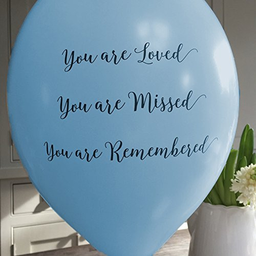 ANGEL & DOVE 25 Blue 'You are Loved, Missed, Remembered' Biodegradable Funeral Remembrance Balloons - for Memory Table, Memorial, Condolence, Celebration of Life