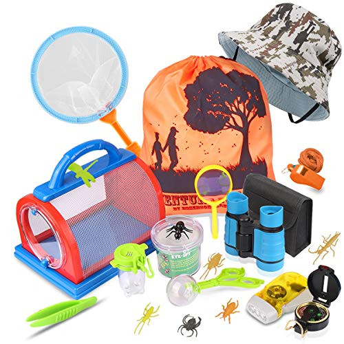 Outdoor Explorer Kit & Bug Catcher Kit with Binoculars, Flashlight, Compass, Magnifying Glass, Critter Case and Butterfly Net Great Toys Kids Gift for Boys & Girls Age 3-12 Year Old Camping Hiking
