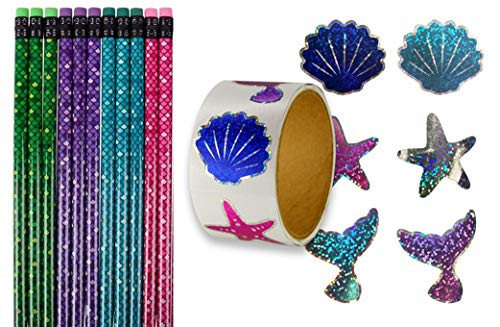 24 Mermaid Tail Pencils + 100 Sparkle Mermaid Stickers