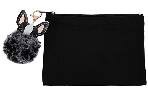French Bulldog Gifts for Women, Black French Bulldog Gift for Frenchie Dog Mom French Bulldogs Puppy Themed Pom Pom Canvas Pouch Zippered Clutch, Cute Novelty Pencil Pouches Makeup Bag for Girls Teens