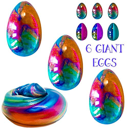 GIANT Slime Eggs - Galaxy Slime Kit - Slime Basket Fillers for Kids - Easter Basket Stuffers - 6 XL Unicorn Slime Egg Toys for Party Favor Bags - Galactic Fluffy Slime - Stocking Stuffers