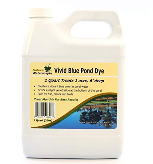 Natural Waterscapes Pond Dye - Vivid Blue Super Concentrate - 1 Quart Treats 1 Acre up to 6 Feet Deep, True Blue Pond Dye, Creates Vibrant Blue Color in Pond Water Natural Waterscapes Pond Dye - Vivid Blue Super Concentrate - 1 Quart Treats 1 Acre up to 6 Feet Deep, True Blue Pond Dye, Creates Vibrant Blue Color in Pond Water