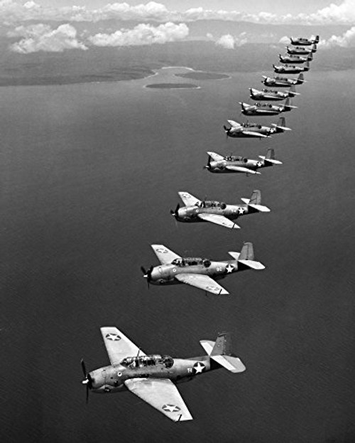 Avenger Bombers 1943 Na Flight Of Twelve Grumman Avenger Torpedo-Bombers Over The South Pacific 1943 During World War Ii Poster Print by (18 x 24)