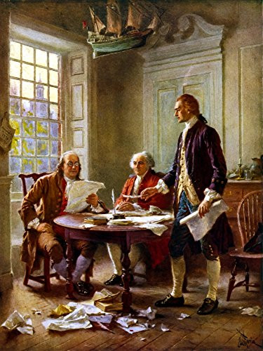 Posterazzi Digitally restored vector painting of Benjamin Franklin John Adams and Thomas Jefferson writing the Declaration of Independence. Poster Print, ((8 x 10)