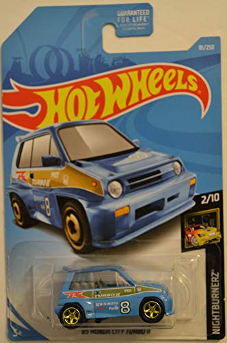 Hot Wheels '85 Honda City Turbo II Blue #81 Custom-Made with Real Rider Rubber Wheels HW Night Burnerz Series 1:64 Scale Collectible Die Cast Model Car