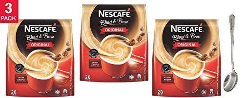 Nescafé 3 in 1 Blend & Brew Original Instant Coffee Sticks - 19g28 Stick Packs, Premix Coffee / LEBIH AROMA Comes with free Inspirations Brand Spoon (3-Pack)