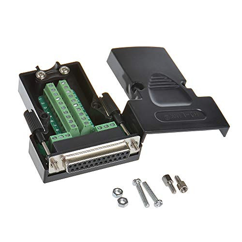 Anmbest 1PCS DB25 Solderless RS232 D-SUB Serial to 25-pin Port Terminal Female Adapter Connector Breakout Board with Case Long Bolts Nuts (Female)