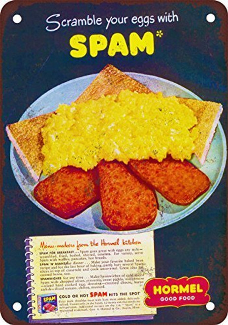 Hormel Eggs and Spam Vintage Look Reproduction Metal Tin Sign 8x12 inches Hormel Eggs and Spam Vintage Look Reproduction Metal Tin Sign 8x12 inches