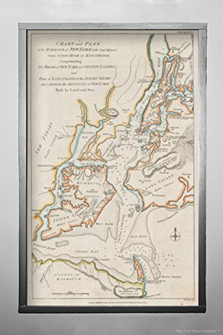 1781 Map New York|New York|New Jersey|Chart and Plan of The Harbour of New York & The couny. adj|Vintage Fine Art Reproduction|Ready to Frame 1781 Map New York|New York|New Jersey|Chart and Plan of The Harbour of New York & The couny. adj|Vintage Fine Art Reproduction|Ready to Frame