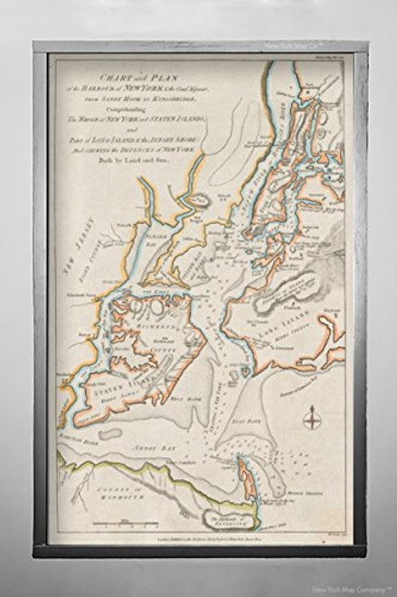 1781 Map New York|New York|New Jersey|Chart and Plan of The Harbour of New York & The couny. adj|Vintage Fine Art Reproduction|Ready to Frame