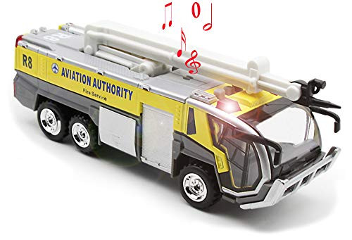 Ailejia Airport Diecast Fire Truck Engine Pullback Friction Toy Engineering vehicle fire truck model (yellow)