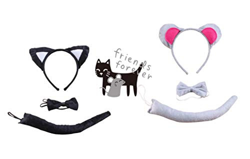 Luxme Cat & Mouse Costume Set -Headband, Bow-tie and Tail Black, Grey
