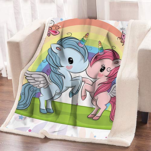 ARIGHTEX Rainbow Unicorn Blanket Sherpa Fleece Blanket for Kids Couples Blue and Red Unicorn Love Reversible Throw Blankets (50 x 60 Inches)