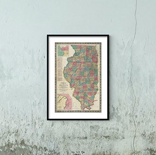 1852 Map Illinois New sectional of The State of Illinois : compiled from The United States surveys,|Vintage Fine Art Reproduction|Ready to Frame 1852 Map Illinois New sectional of The State of Illinois : compiled from The United States surveys,|Vintage Fine Art Reproduction|Ready to Frame