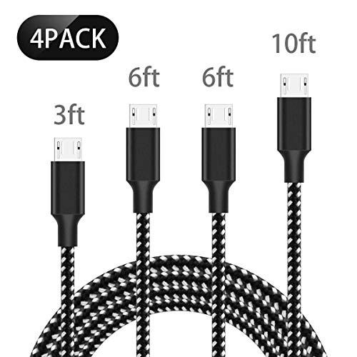 Micro USB Cable, 10ft [4 Pack] Extra Long Charging Cord Nylon Braided High Speed Durable Fast Charging USB Charger Android Cable for Samsung Galaxy S7 Edge/S6/S5,Android Phone,LG G4,HTC